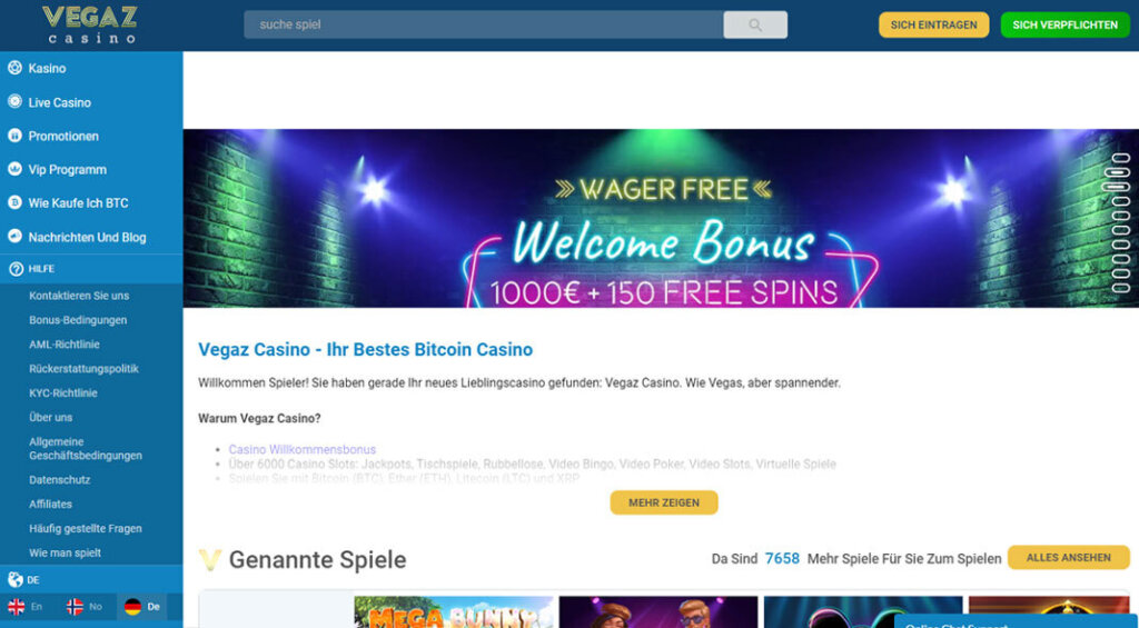 Vegaz Online Casino Angebot
